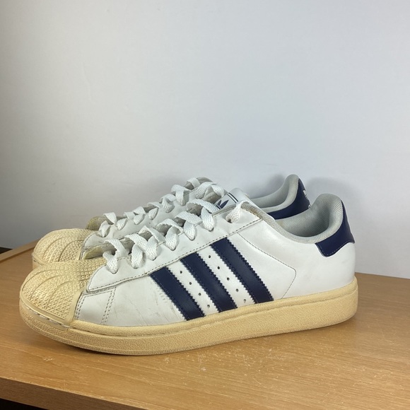 Adidas Superstar 2 Shell Toe Sneakers Navy Blue Stripes Men’s Size 7.5 - Picture 3 of 13